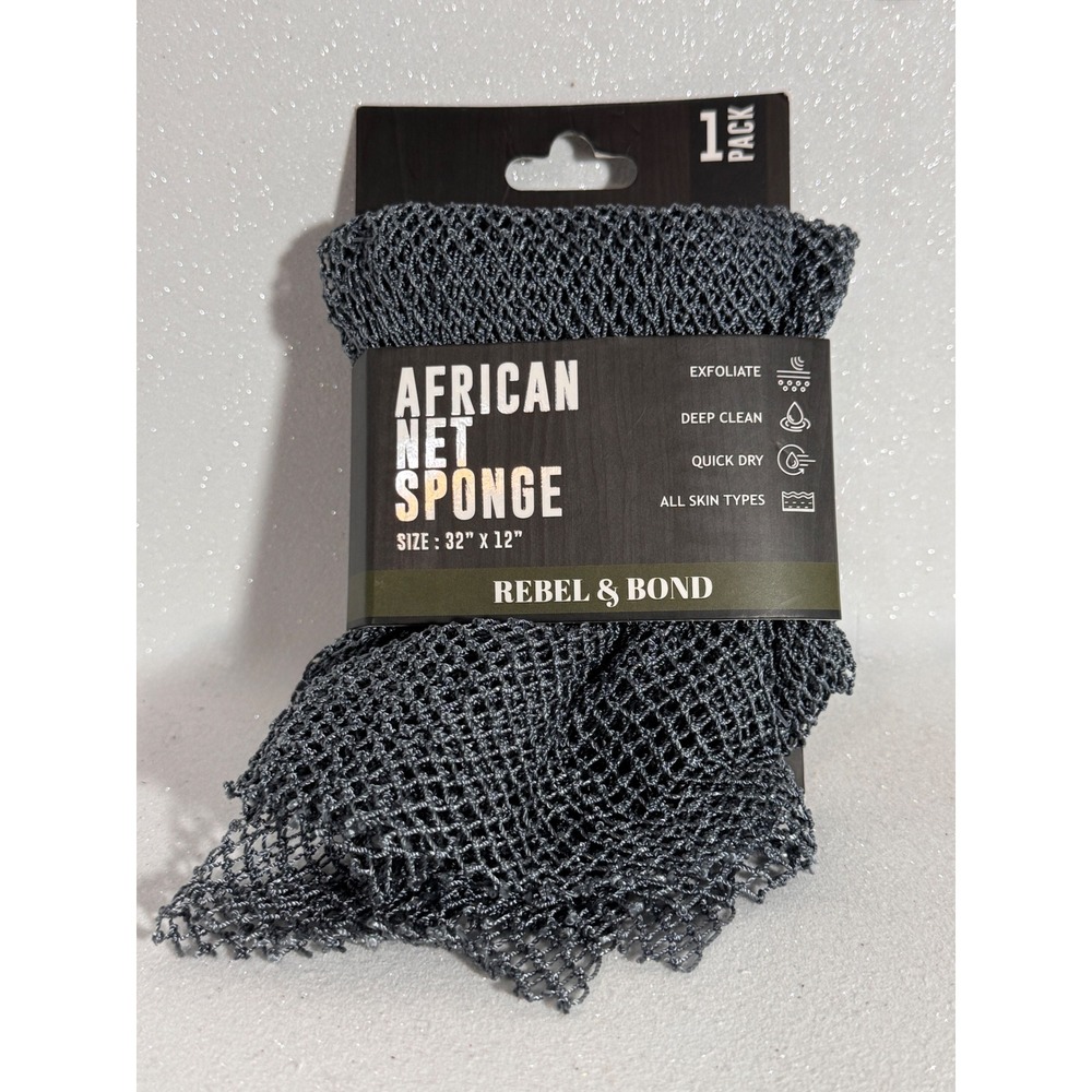 Rebel & Bond African Net Sponge Exfoliating Mesh Bath Scrubber Grey 32x12